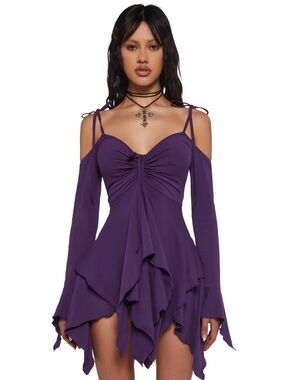 Dolls kill S Current Mood Purple Mesh Bell Sleeve Skater Dress